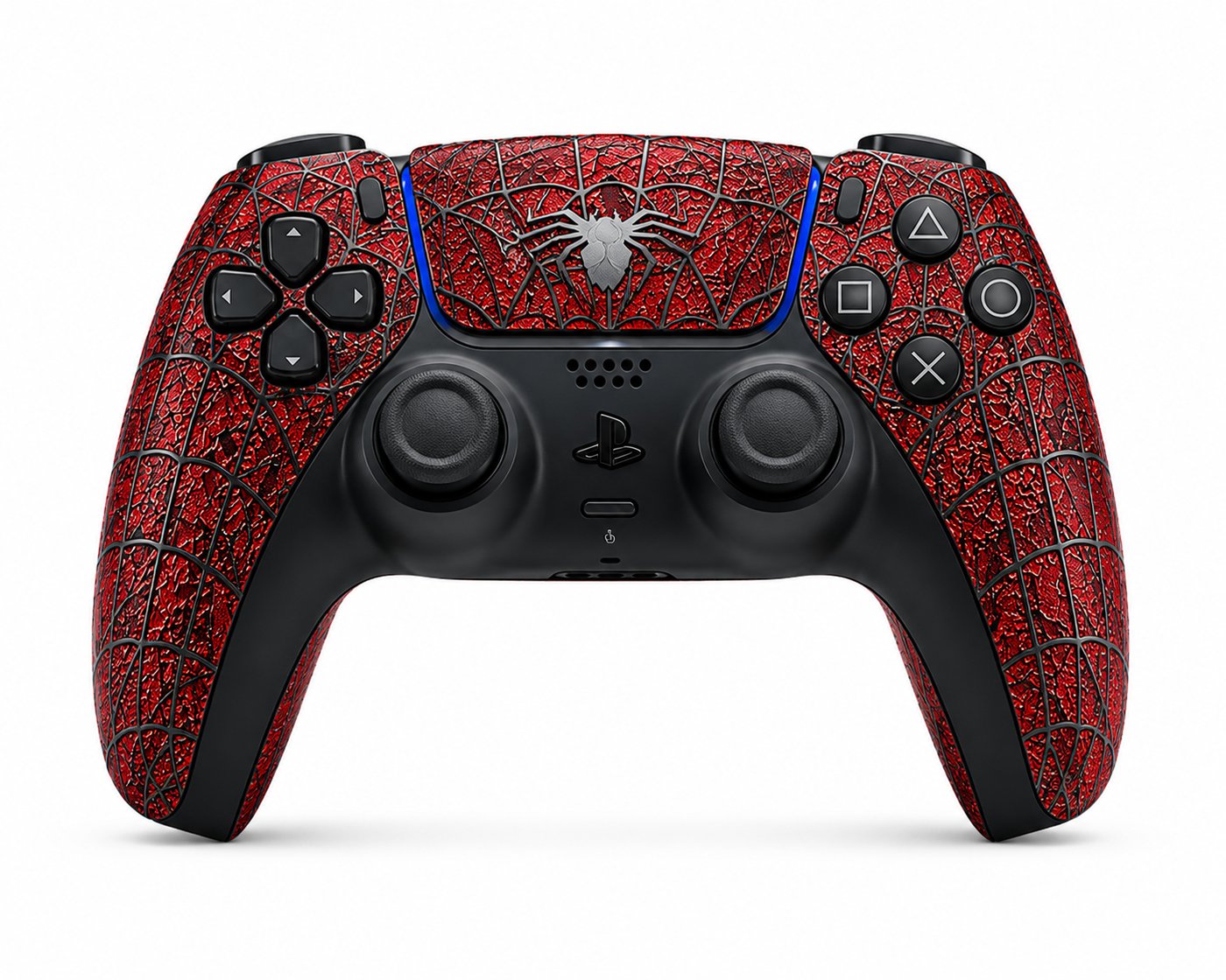 Red Web custom DualSense controller, studio product shot