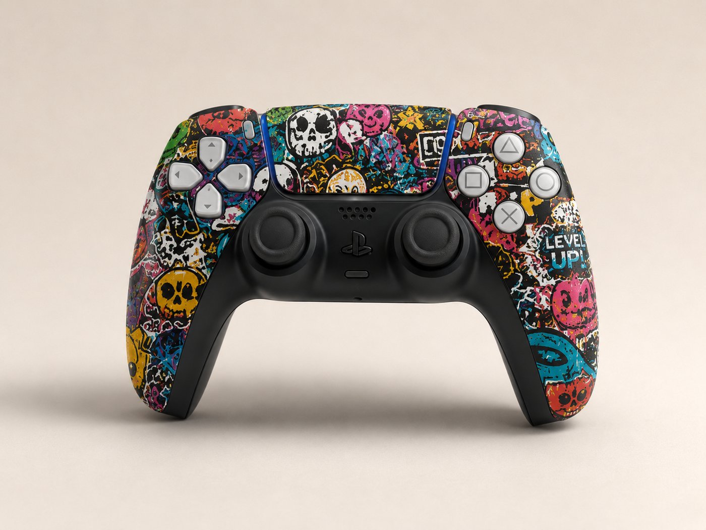 Sticker Bomb DualSense controller skin close-up
